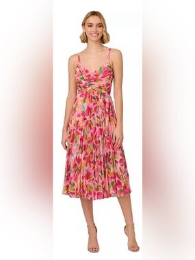 Adrianna Papell pink red Multicolor Watercolor Floral Dress